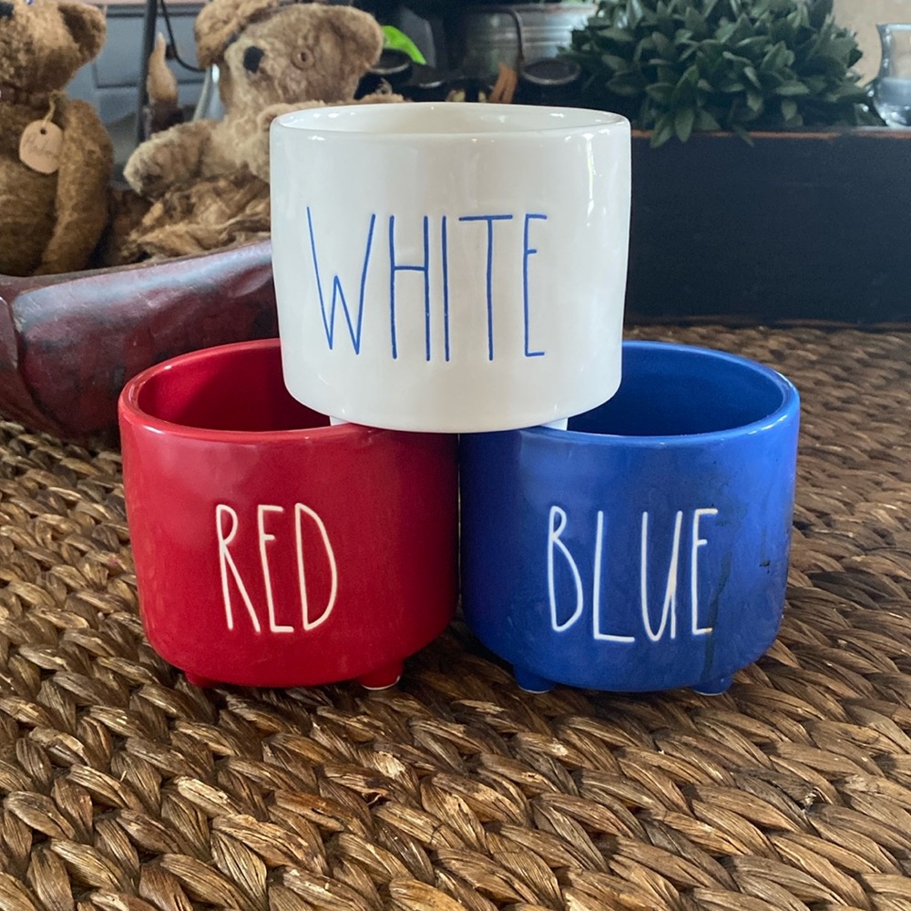 Rae Dunn small planters. Set of 3 Red, White & Blue